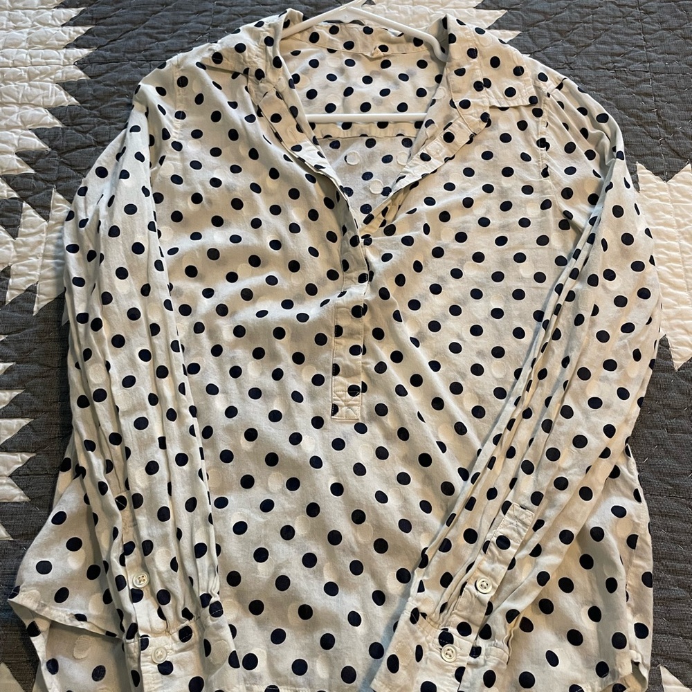 J. Crew Polka Dot Button Down Shirt - Black and White